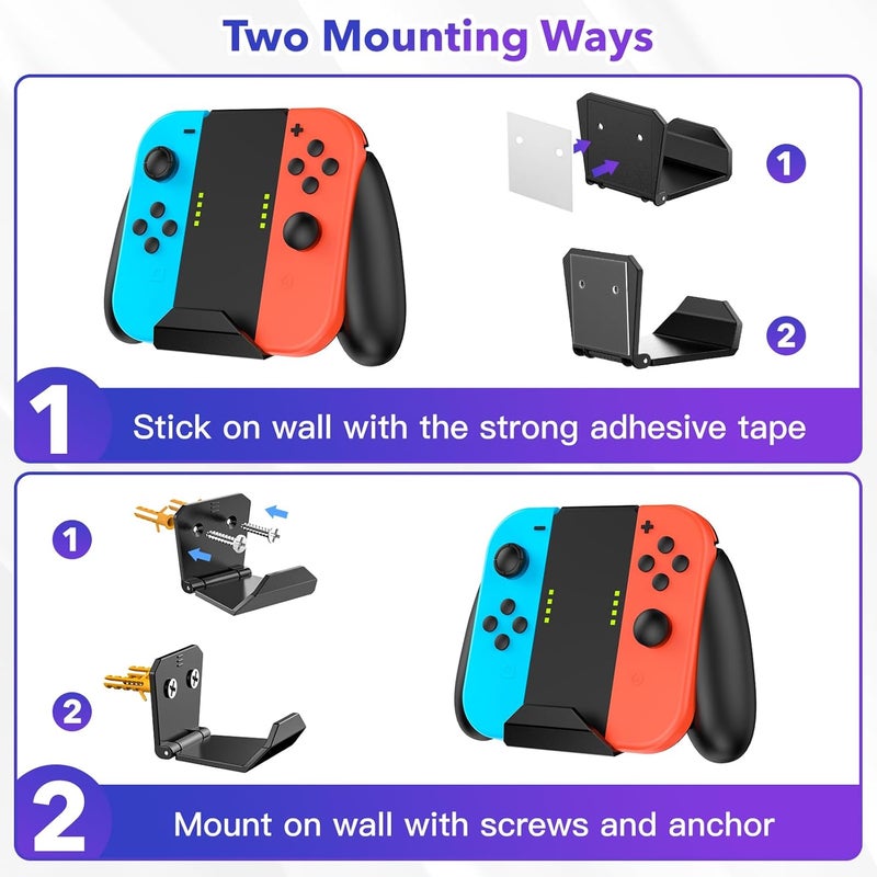 KUNSLUCK Wall Mount for Nintendo Switch/Switch OLED with 2 Controller Wall Mount and 28 Game Card Holders, Safely Store Your Switch Console Near or Behind Your TV (Black) - Image 4